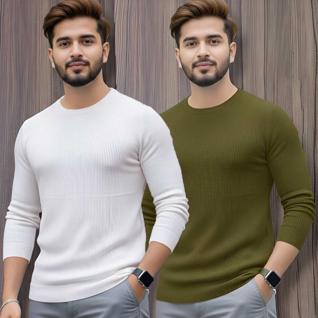 Men's,Premium,2/2,Rib,Full,Sleeve,T-shirt,2,pcs,Combo