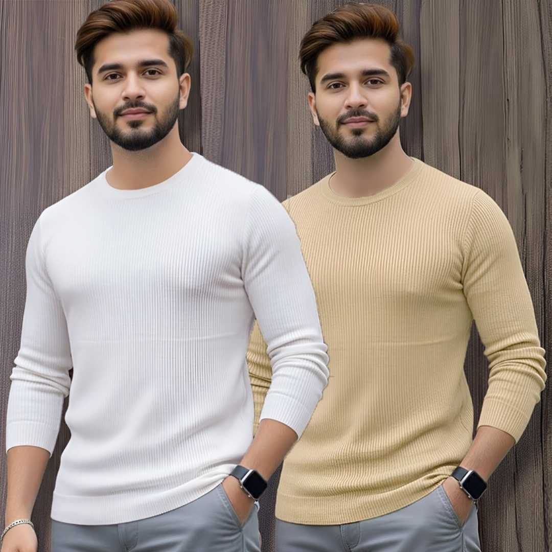 Men's,Premium,2/2,Rib,Full,Sleeve,T-shirt,2,pcs,Combo