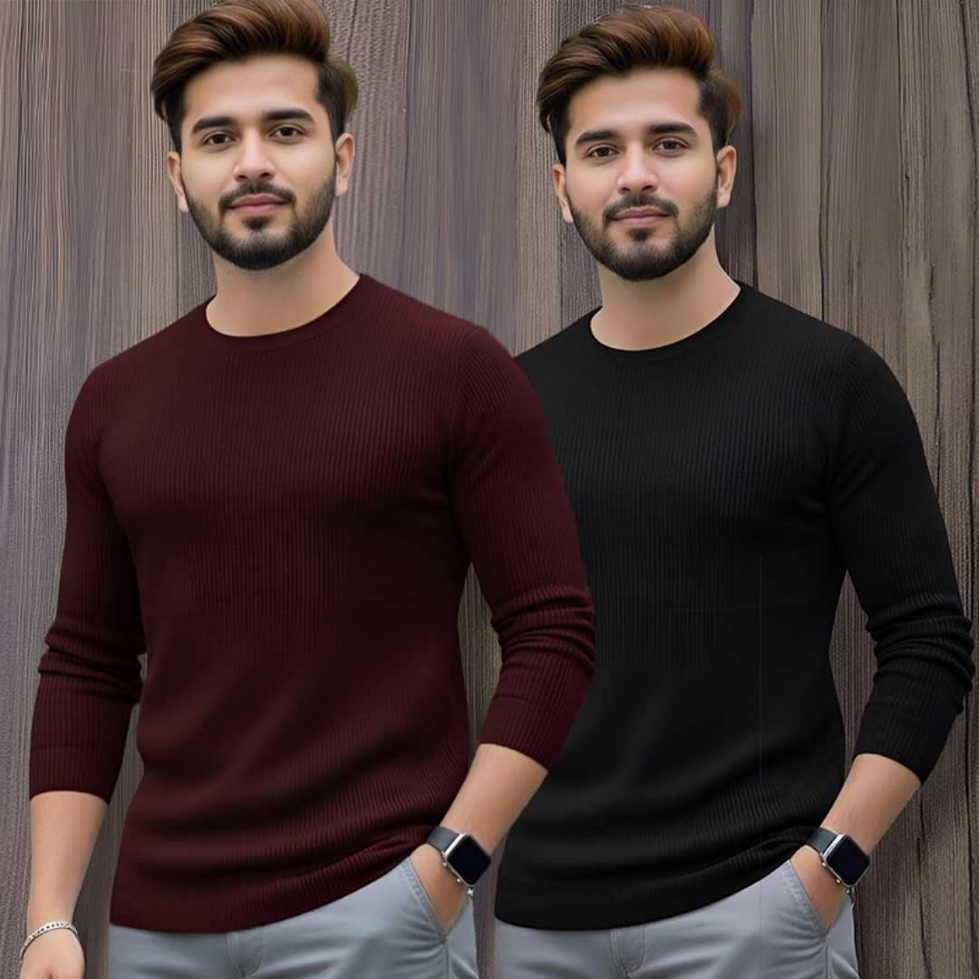 Men's,Premium,2/2,Rib,Full,Sleeve,T-shirt,2,pcs,Combo