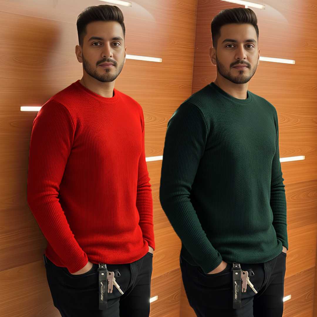 Men's,Premium,2/2,Rib,Full,Sleeve,T-shirt,2,pcs,Combo