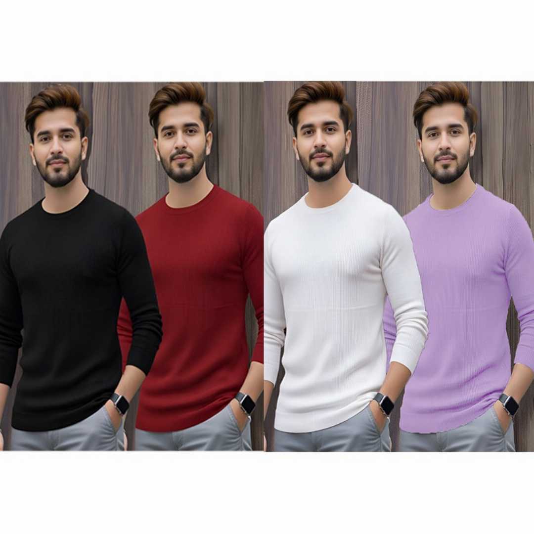 Men's,Premium,2/2,Rib,Full,Sleeve,T-shirt,4,pcs,Combo