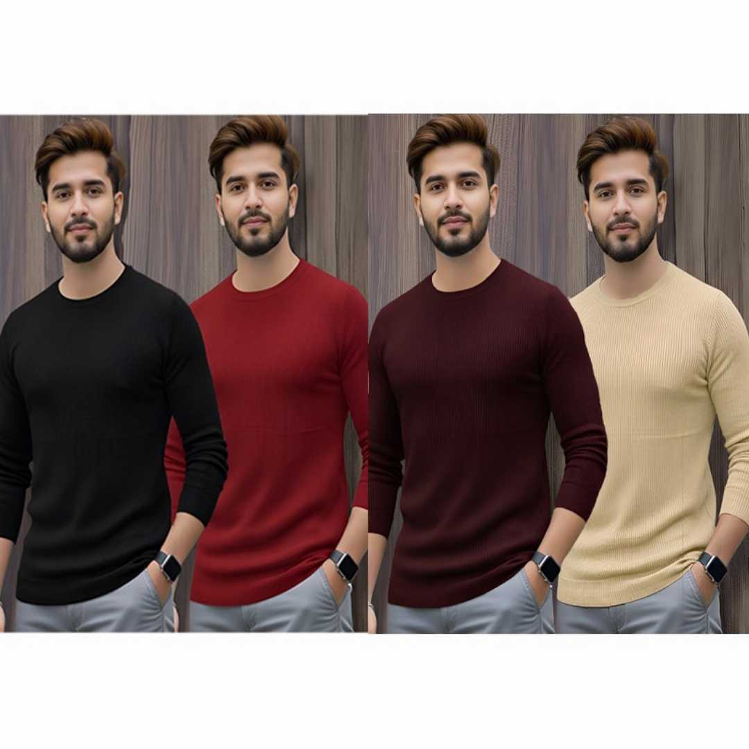 Men's,Premium,2/2,Rib,Full,Sleeve,T-shirt,4,pcs,Combo
